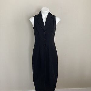 Incredible VTG 90s A-List Black Sheath Button Up Dress - Long Vest - Size S/5